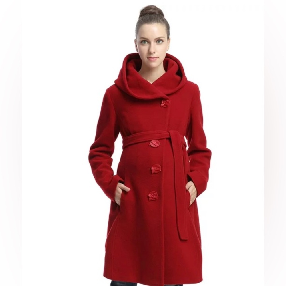 Momo Red Hooded Maternity Winter Coat